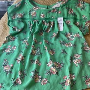 LOFT Vibrant Green Floral Blouse